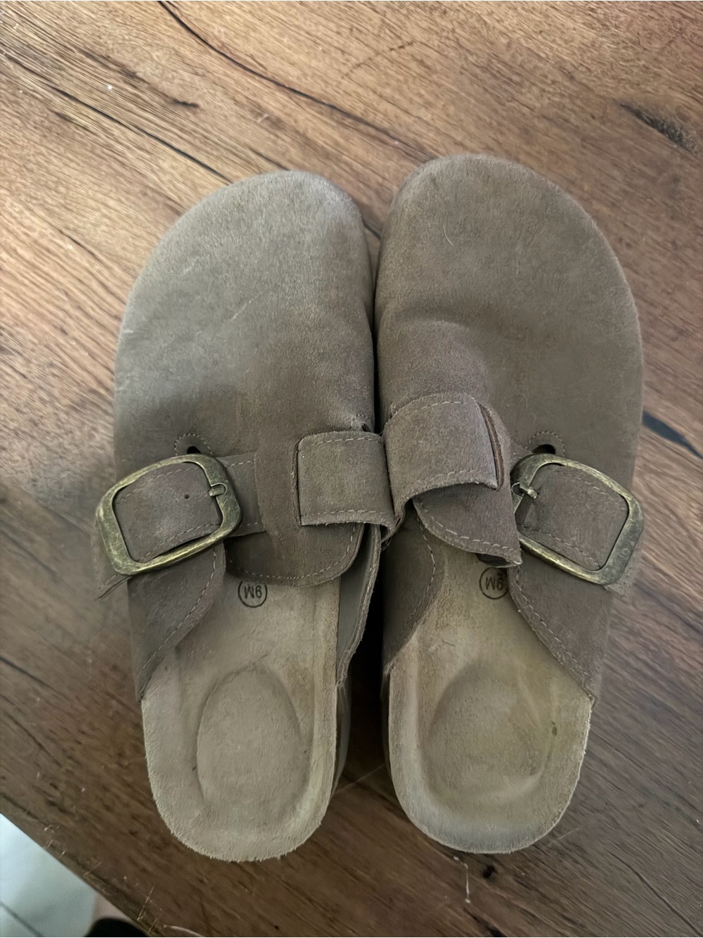 Platform Suede Slip-On Mules with Buckle in Taupe